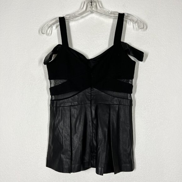 Boston Proper Black Tank Top Faux Leather Mesh Panel Size 2 - Picture 2 of 11